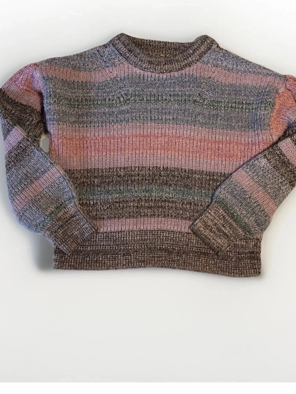 Gap Kids Girls Size Large 100% Cotton Knit Marled Ribbed Pink Stripe Crewneck